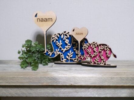 olifant blauw groot en roze klein - Afbeelding 2